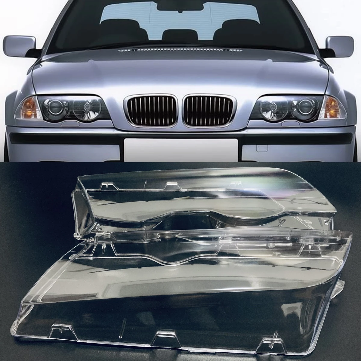 For BMW E46 4 Door 3-Series 1998 1999 2000 2001 1 Pair Headlight Lens Cover Clear Car Lamp Shell Transparent Lampshade