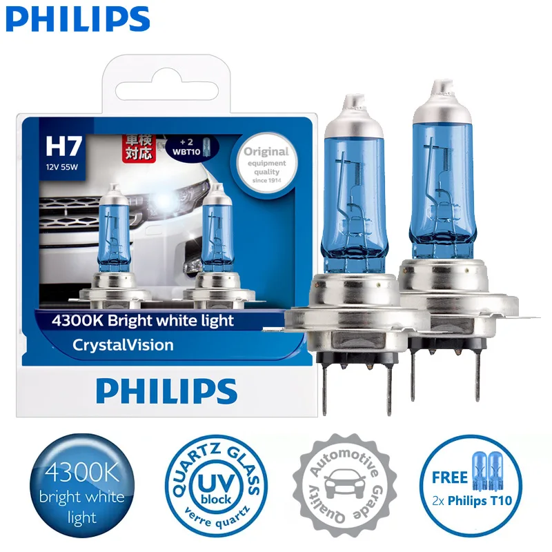 Philips H7 12V 55W PX26d 4300K Bright White Light Crystal Vision