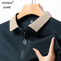 New Men's Long-sleeved Polo Shirt Sweatwear Business Casual Top Fashion Classic Solid Color Male Brand Basic V-neck Top