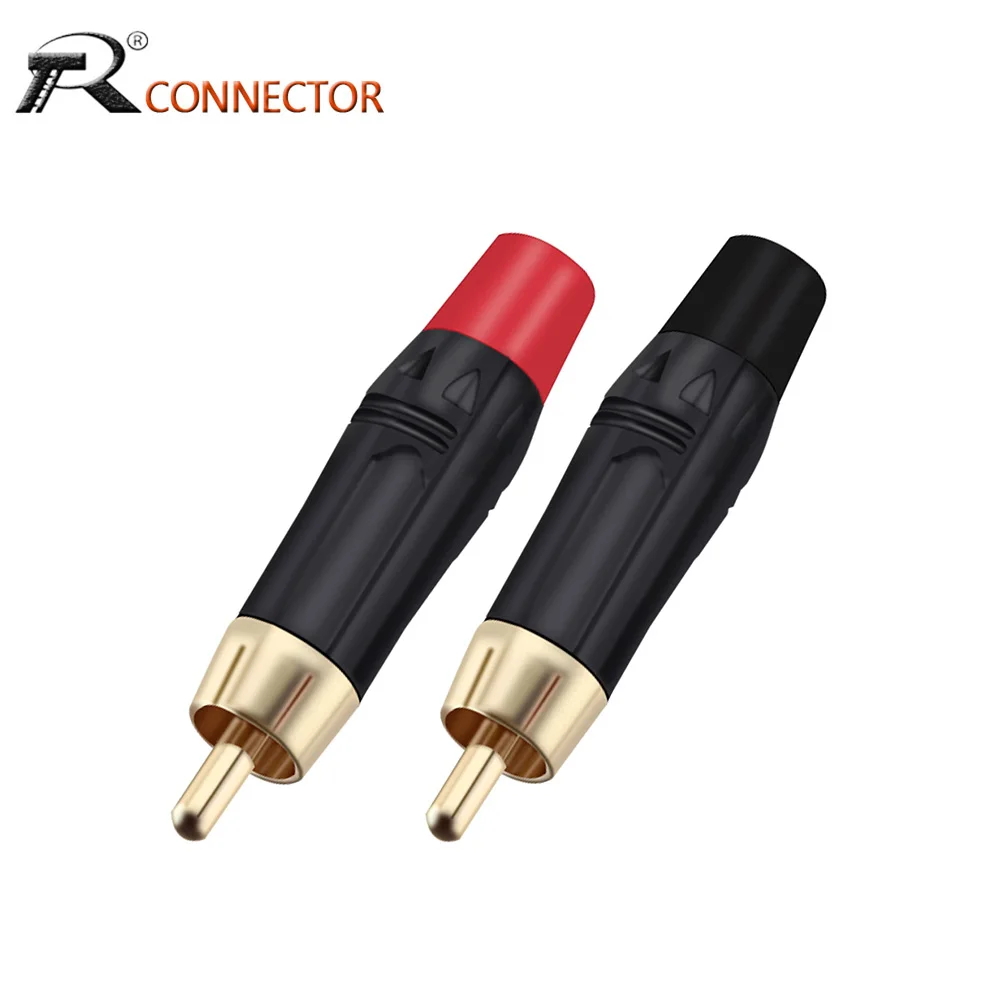 10pcs Wholesales RCA Male Connector Plug Gold Plated RCA Audio Speaker Plug Soldering Jack 5Pairs Red+Black