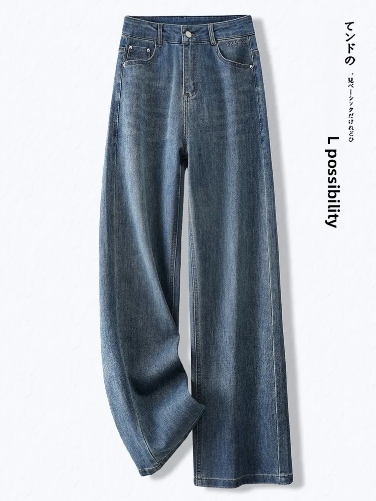 

Retro High Waist Loose Fit Embroidered Wide Leg Jeans Women's Spring Autumn Casual Straight Cut Pants Slimming Effect