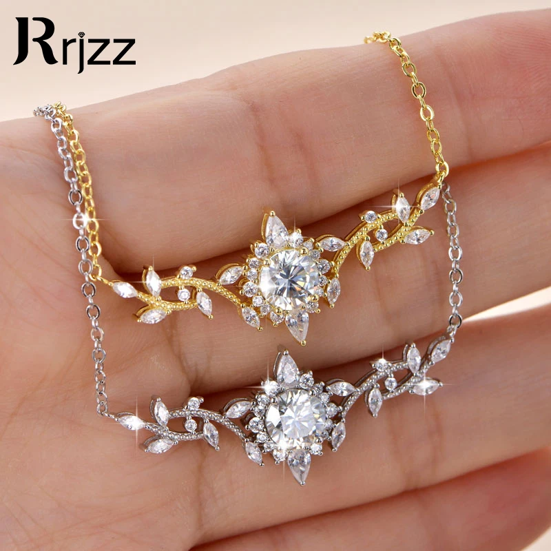 

Rrjzz 6.5MM 1CT D VVS1 Moissanite GRA Certification Lab Imitation Diamond Pendant Necklace Flower Leaf 14k Plated Women Necklace