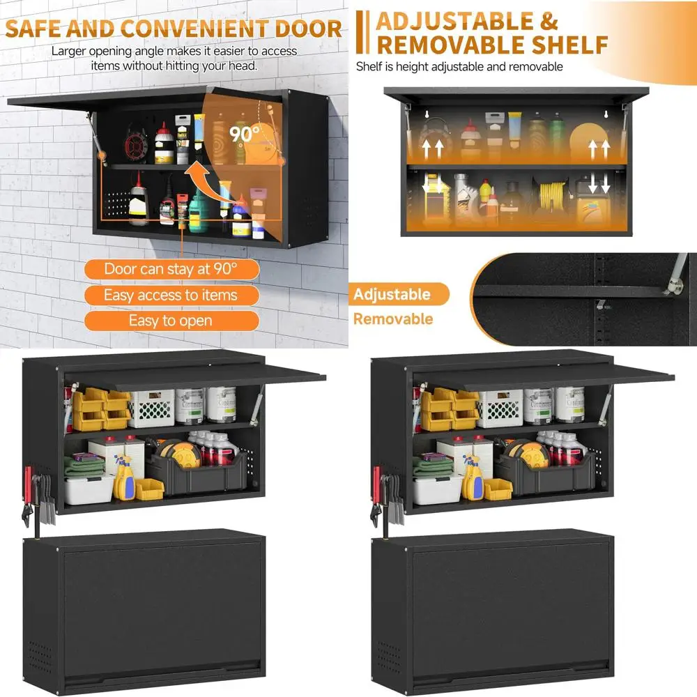 

Металлический настенный шкаф с откидной дверцей, регулируемой полкой и перфорированной панелью для хранения, для кухни, гаража и мастерской (19.7 дюймов)