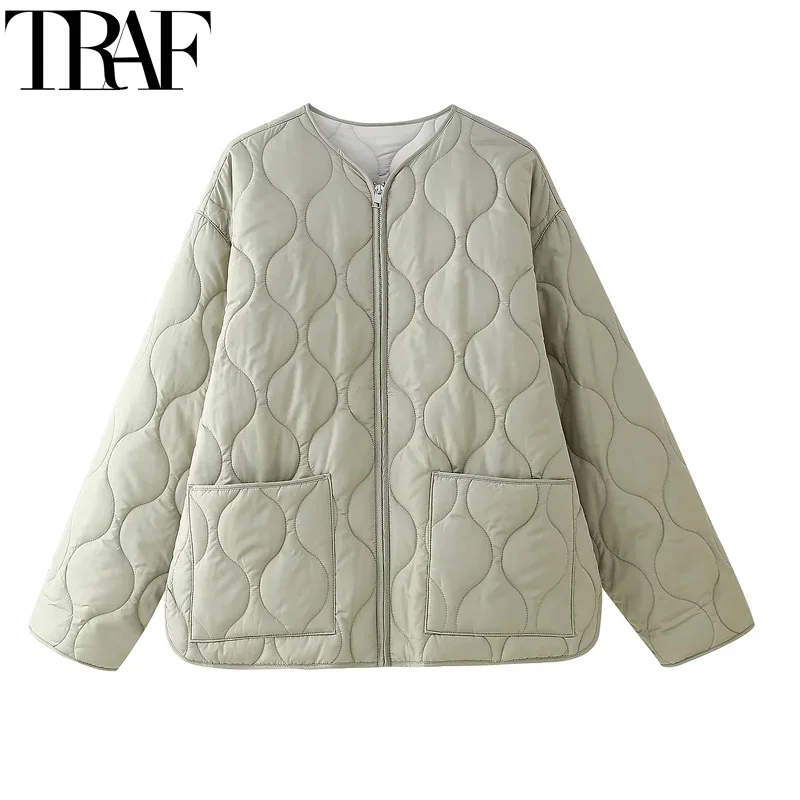 TRAF Woman Parka Outerwears Solid Quilted Jacket Women Demi-Season Autumn Winter Lightweight Padded Jackets Loose Warm Padding
