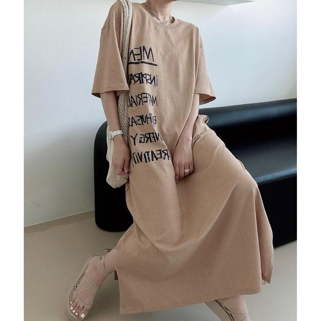 Chic été nouveau ample grande taille paresseux décontracté Dr rond Ne imprimé ort Sve t-shirt Dr coton a-ligne jupe Sle