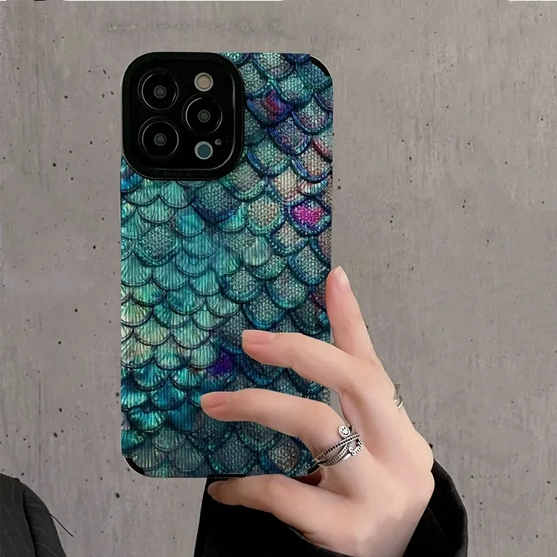 Beautiful Gradient Blue Fish Scales Phone Case For iPhone 15 14 13 11 12 Pro Max 14 15plus X XR XS Max XR 7 8 Plus Soft Cover