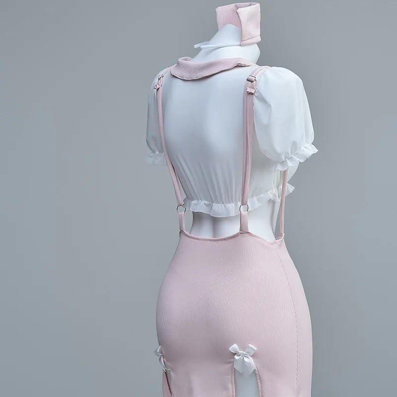 Conjunto de lencería de disfraz de enfermera sexy: pijama lindo puro y caliente con falda de tubo, uniforme push-up de busto pequeño para juego de rol
