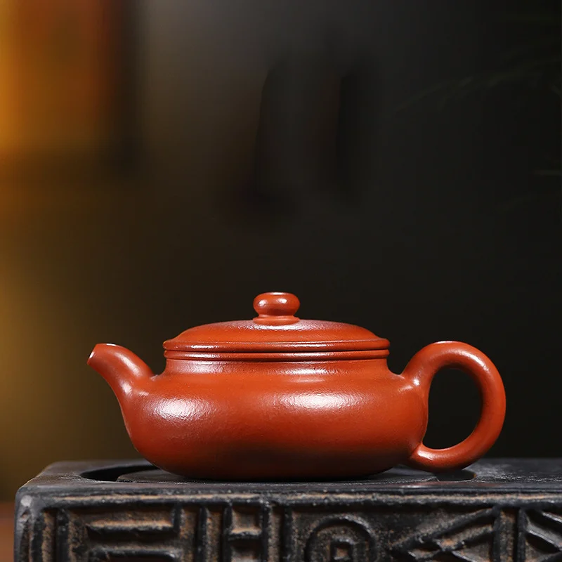 Yixing Purple Sand Hand-made Flat Belly Dahongpao Purple Sand Pot Tea Set Stale Raw Ore Wrinkle Skin Zhu Household Pot Bubble