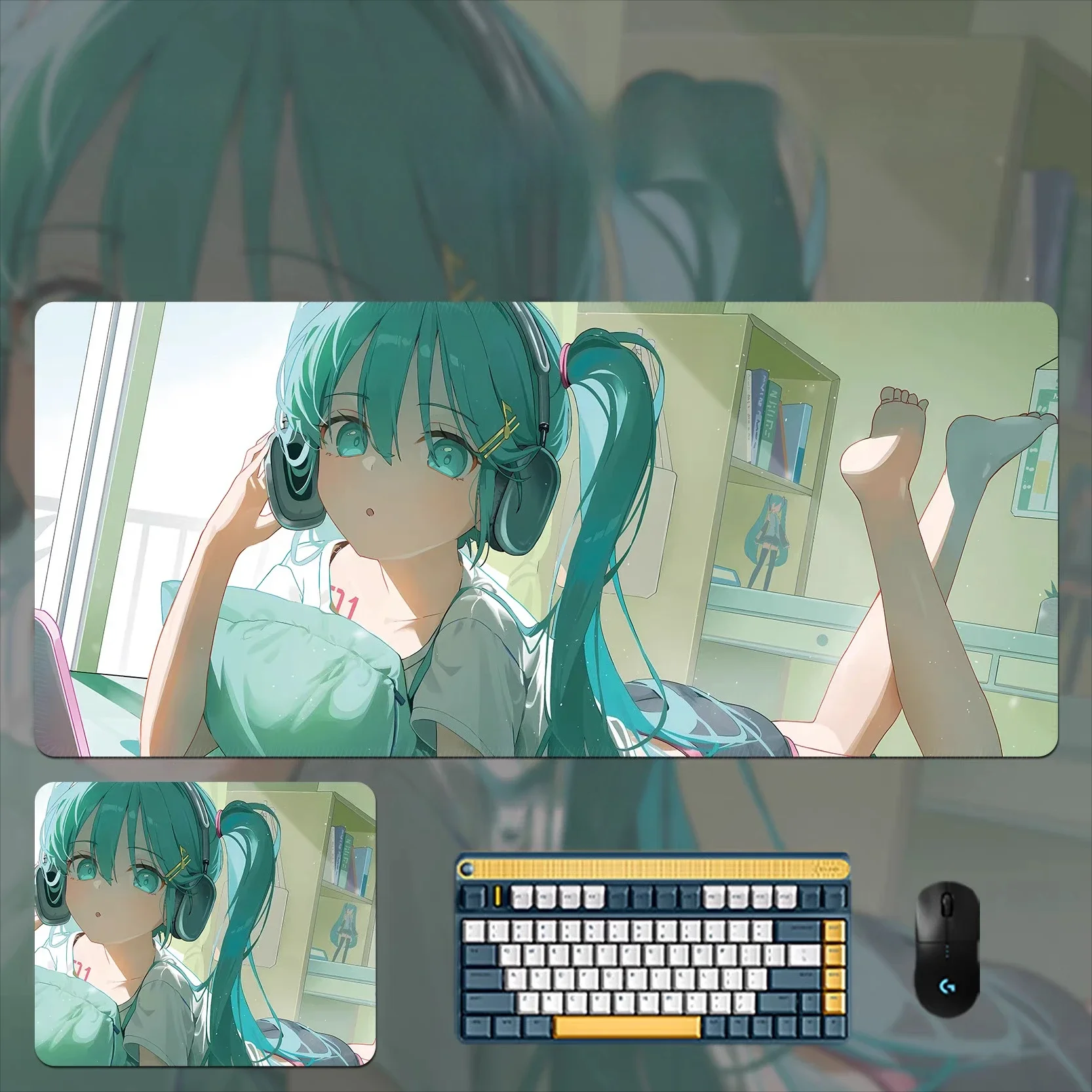 E-sports Game Non-slip Mouse Pad Fashion Cute Hatsune Miku Oversized Leather Mouse Pad Office Study Desk Pad Anime Merchandise