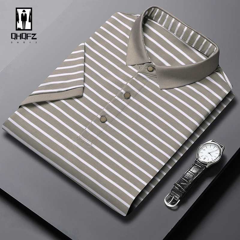 2024 Men\'s New Striped Cotton Business Casual Short Sleeved POLO Shirt Fashion Short Sleeved Comfortable and Breathable Top