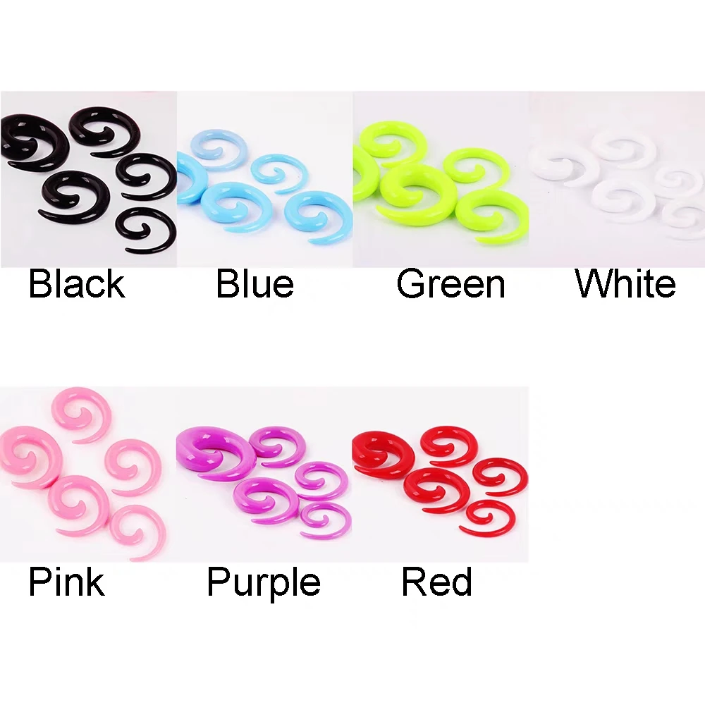2pc Multicolour Acrylic 1.6mm - 10mm Snail Ear Flesh Plug Spiral Ear Taper Gauge Expander Stretcher Piercing