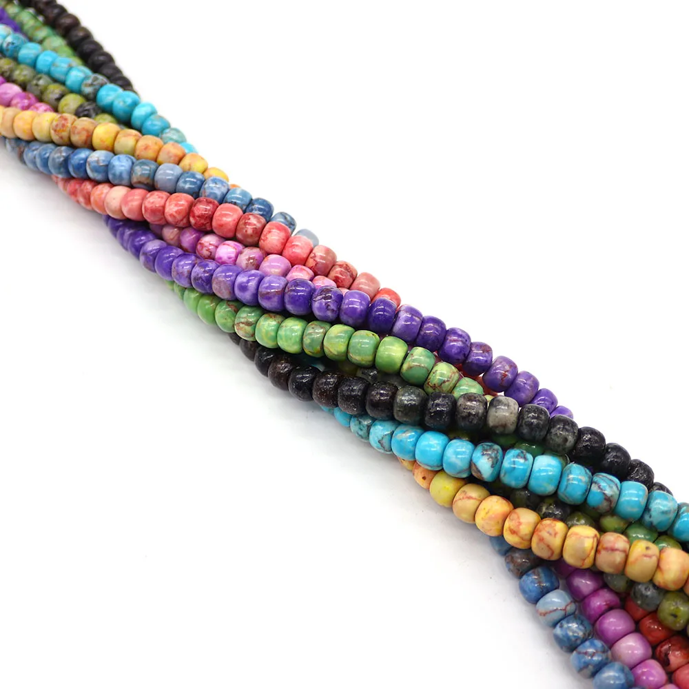 Colorful Natural Stone Polished Flat Round Straight Hole Loose Imperial Stone Turquoise Beads DIY Accessories for Necklaces
