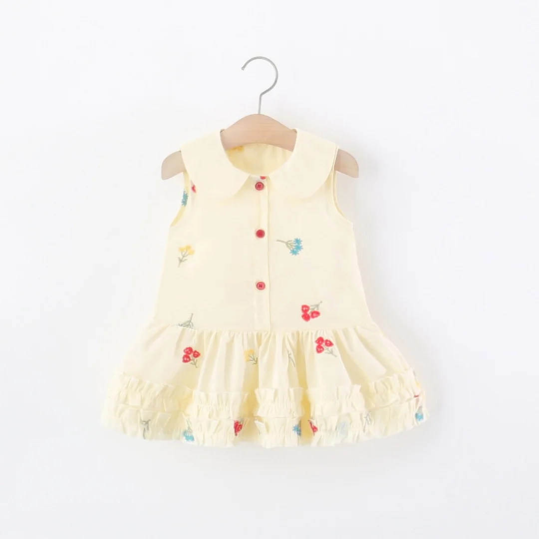 Baby Dress Summer Floral Embroidered Cotton Sleeveless Girls' Dress Cute Beach Kids Dress Baby Girl Clothes