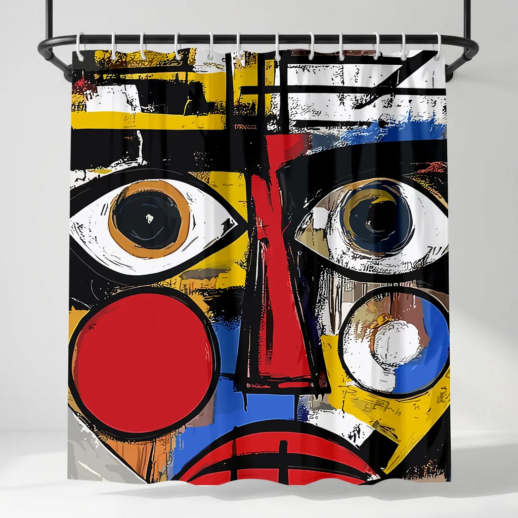 

Abstract Face Graffiti Shower Curtain, Modern Picasso Cubism Aesthetic Bath Decor, Colorful Pop Art Portrait Bathroom Curtain