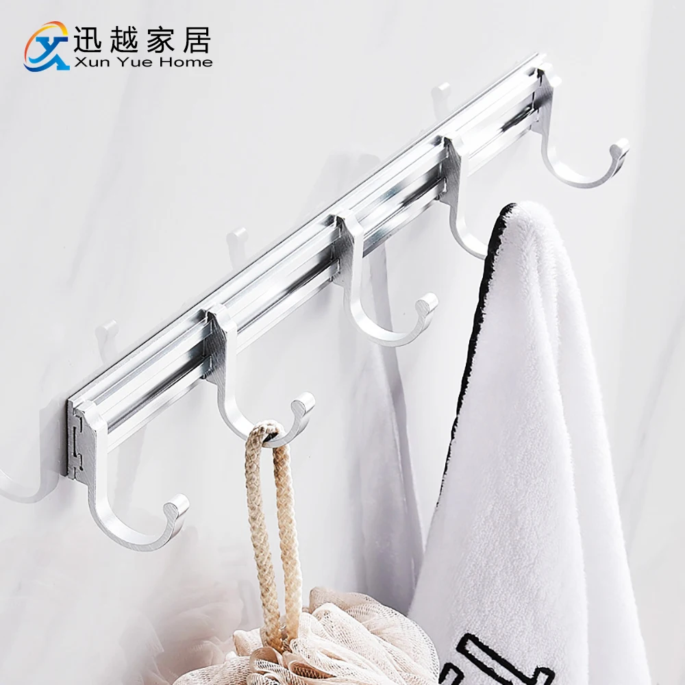 Bath Coat Hook Door Wall Hand Towel Hooks Coth Hanger Punch-Free Matte Silver Aluminum Bathroom Kitchen Accessories Storage Rack