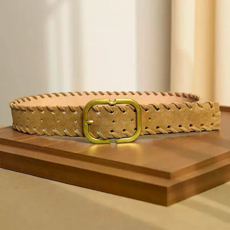 Cintura in pelle scamosciata alla moda retrò in stile Maillard con cintura in vita con fibbia in metallo Cintura decorativa versatile