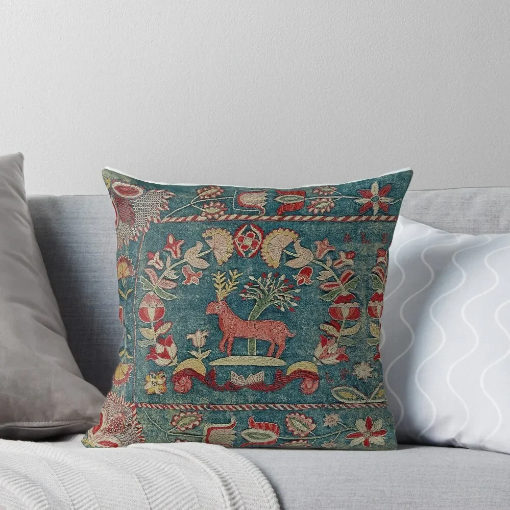 ANTIQUE RED BLUE SWEDISH TAPESTRY WITH DEERS AND FLOWERS Throw Pillow christmas pillowcases bed pillows pillow