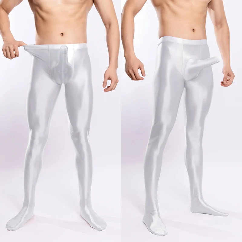 Men's shiny pantyhose Mens Stretchy Long Johns Hot Pilates Pants Bulge Pouch Base Pants Sports Leggings Fitness Long Underpant