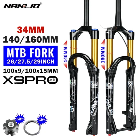 Nanlio X9 Pro MTB Suspension Fork 26 27.5 29 Inch Air Front Fork 34mm Stanchion 140mm 160mm Travel Thru Axle QR Damping Rebound