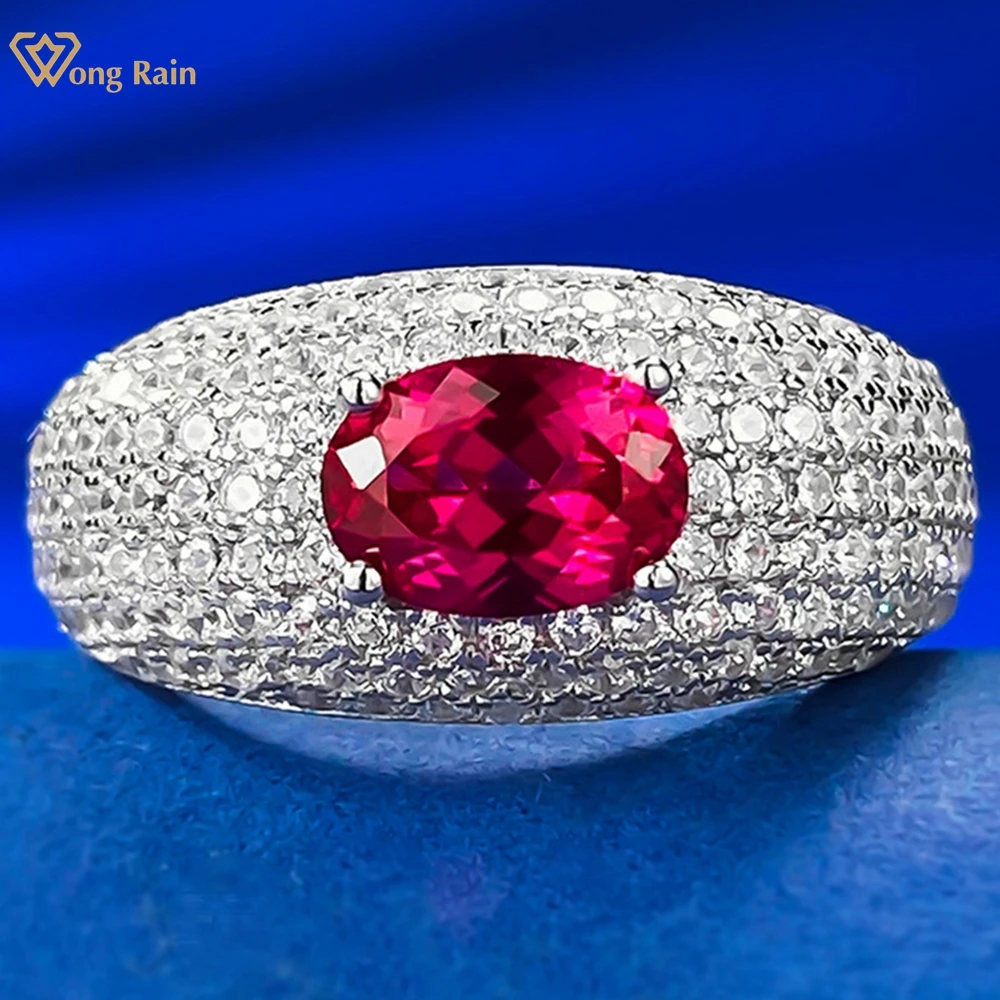 

Wong Rain Vintage 100% 925 Sterling Silver Oval 5*7MM Ruby High Carbon Diamond Gemstone Jewelry Ring for Women Anniversary Gifts