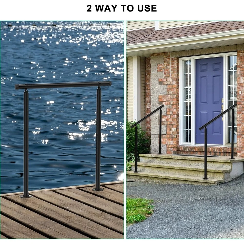 2 Pack Metal Handrails Outdoor Steps Adjustable Wrought Iron Stair Railing 2 to 3 Step Handrail Installation Kit Durable Support