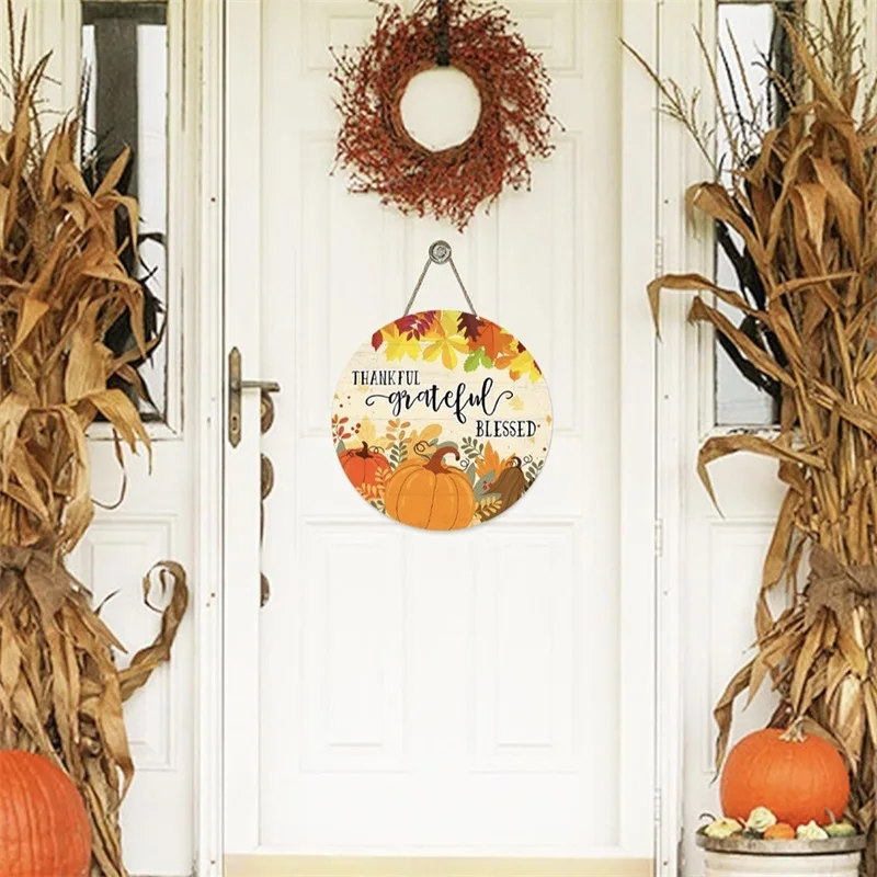 Fall Pumpkin Thanksgiving Welcome Wood Door Hanger Letter Pumpkin Hanging Sign Wall Porch Art Front Door Wreath