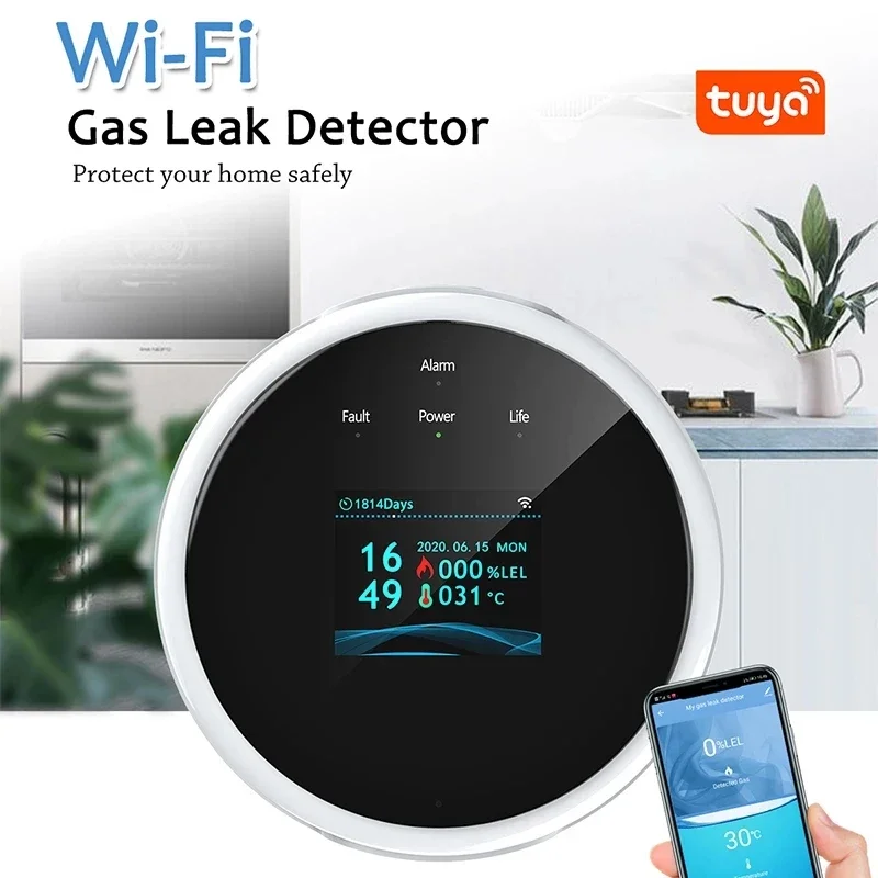 

Tuya WIFI Smart Combustible Gas Leak Detector With LCD Display Gas Leak Sensor Alarm App Remote Monitoring For Security