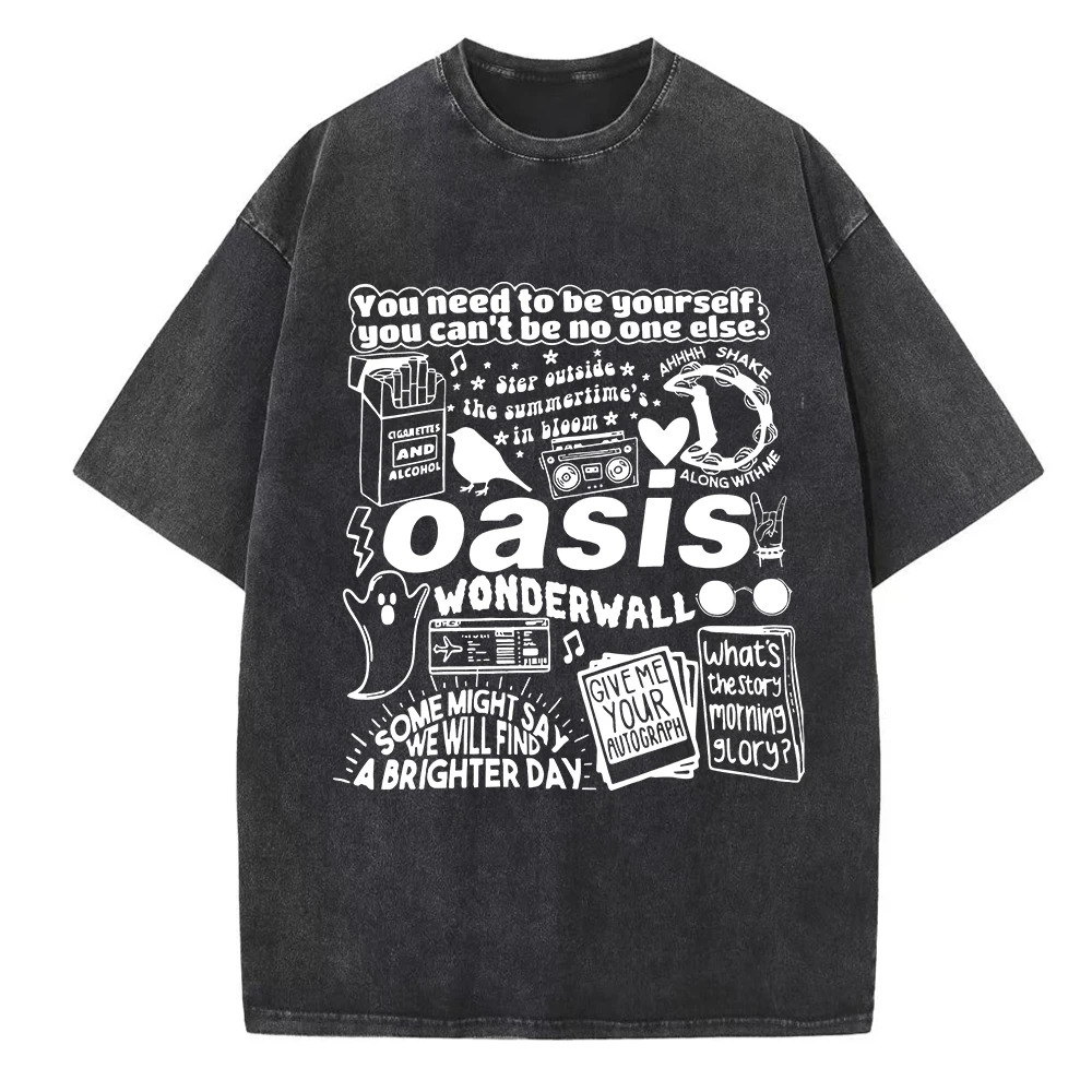 تي شيرت Oasis Live 25 Tour Acid Washed تي شيرت Harajuku برقبة دائرية هدية للمعجبين