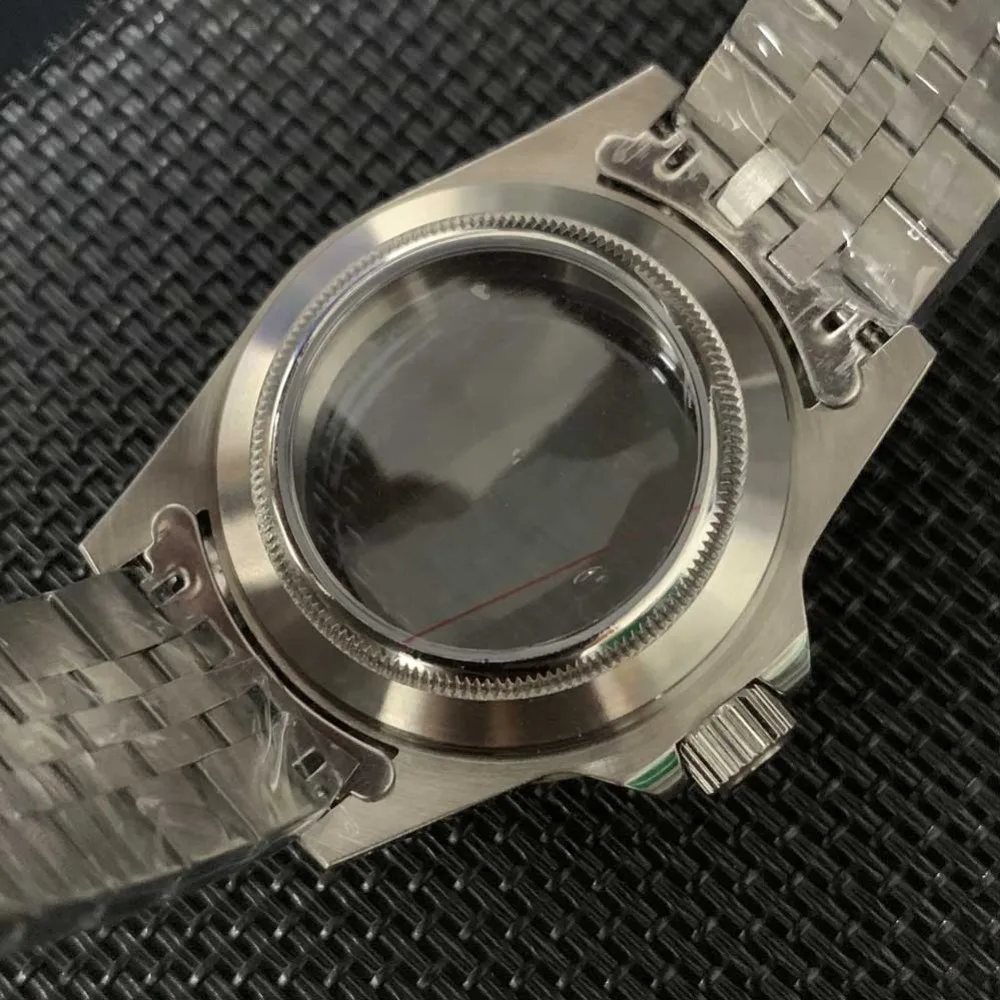 Juego de caja de reloj NH35, carcasa inferior transparente Retro de 39,5mm, Correa con bisel giratorio de aluminio bidireccional para movimiento NH35/NH36