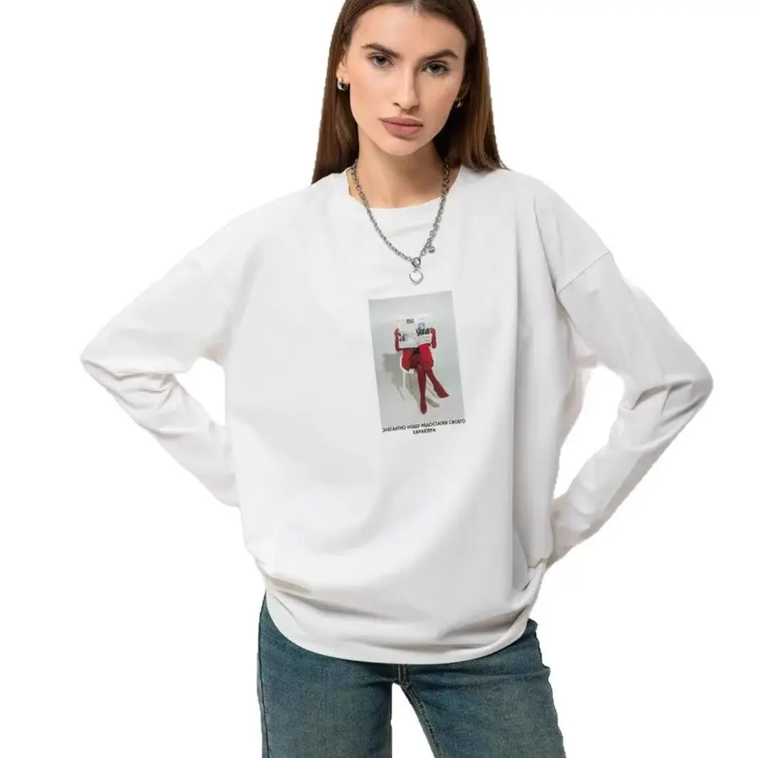 Beautiful Women Reading Newspapers Print Graphic T Shirt Sweatshirt Women Autumn Long Sleeve T Shirt American Style Casual Top