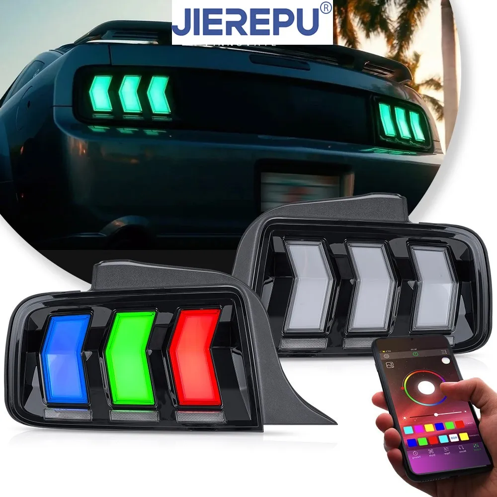 

2 шт. RGB для Ford Mustang 2005-2009 гг., дымчатые светодиодные последовательные задние фонари, анимационные автомобильные фары, аксессуары