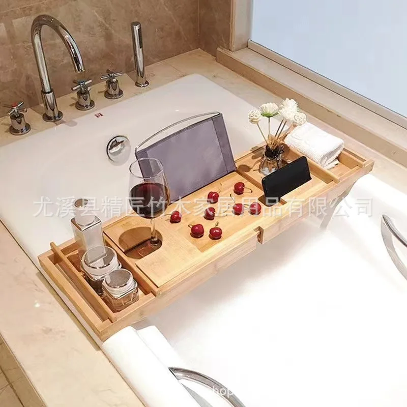 

Bamboo Retractable Non-Slip Bathtub Rack Wooden Bucket Storage Bracket Bathroom Toilet Bath Organizer