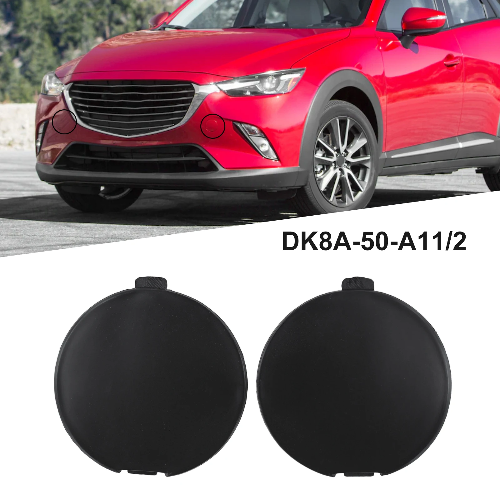 

2PCS L+R Front Bumper Tow Hook Eye Coupler Trailer Cover Cap Plug For Mazda CX3 CX-3 2014-2023 Car Bumper Towing Cap Unpaint