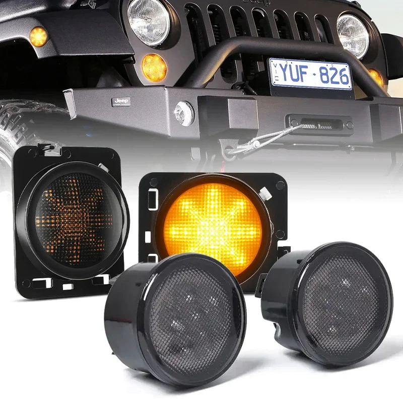 

Светодиодный передний указатель поворота для Jeep Wrangler JK 2007-2017, желто-оранжевый, боковой фонарь на крыло, светодиодная лампа ДХО для Jeep Wrangler
