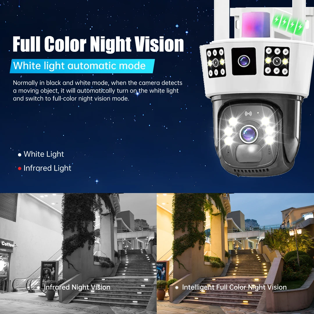 6K 12MP Solar Camera 4G Sim Outdoor Drie Lens Netwerk PTZ Surveillance Zonnebatterij CCTV AI Auto Tracking Beveiligingscamera V380