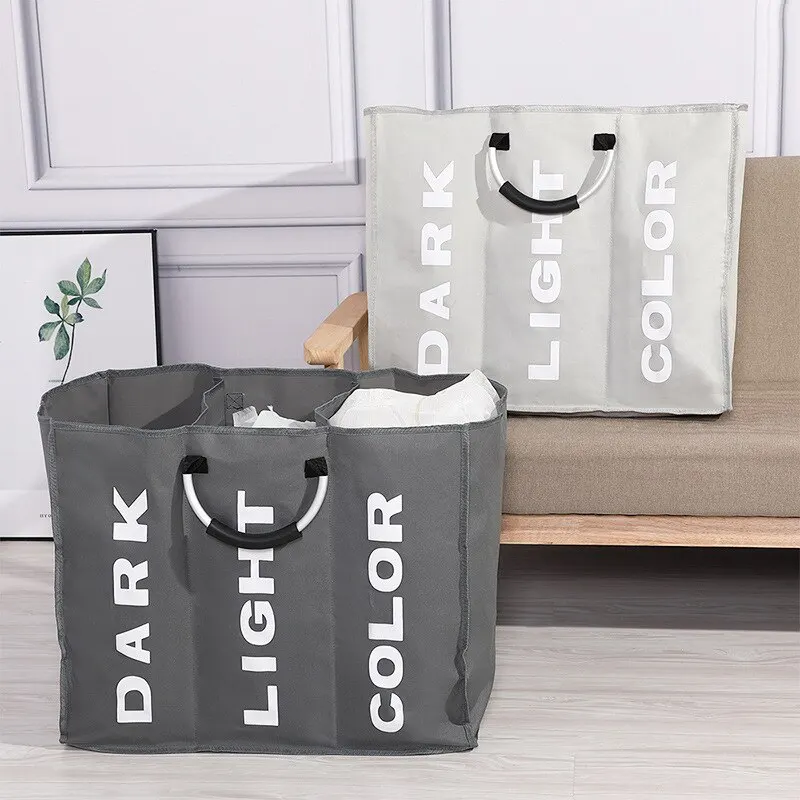 1pc 3 grilles pliable panier à linge sac sale vêtements panier à linge étanche Oxford Durable tissu sale panier de rangement