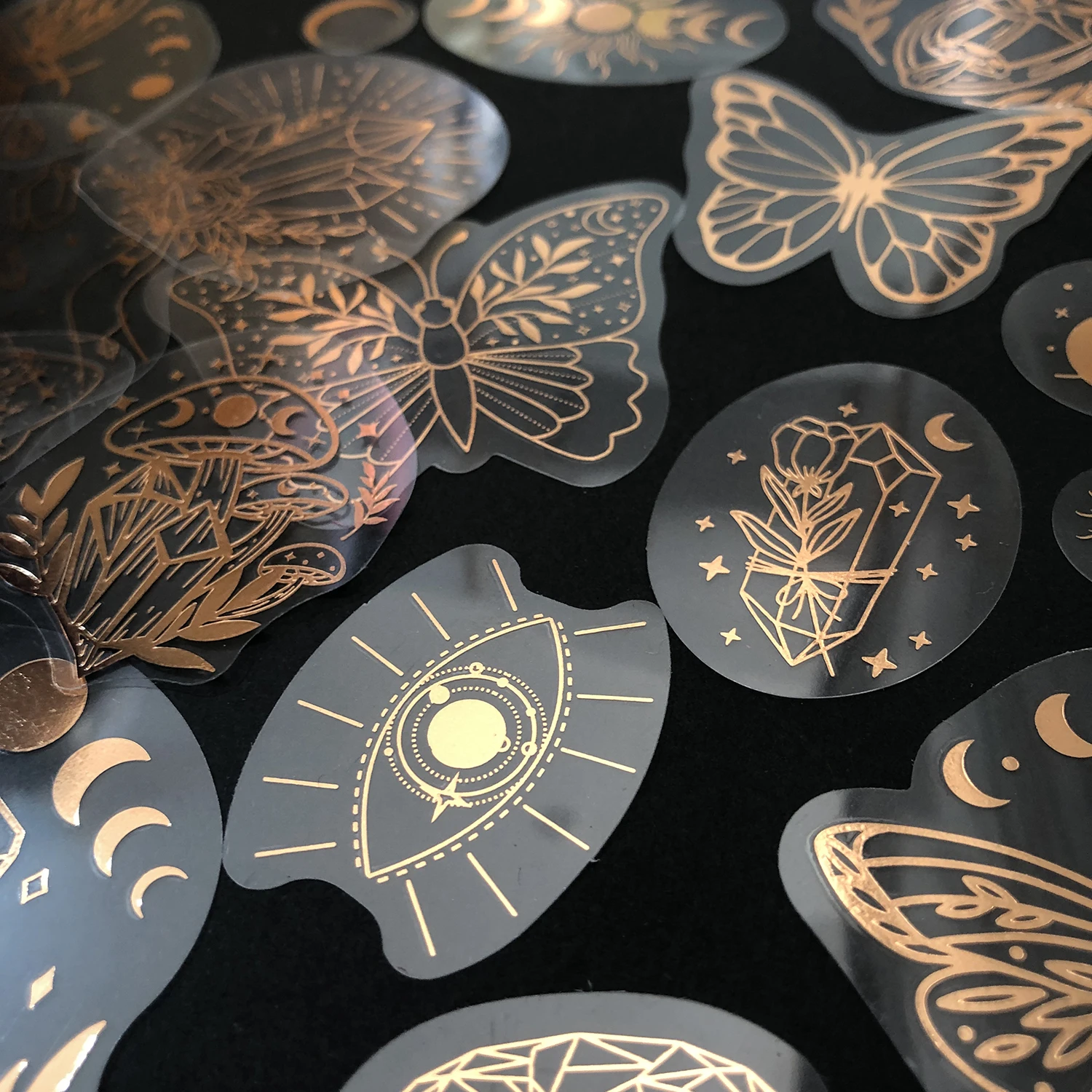 40pcs Rose Gold Stickers Transparent PET Mysterious Butterfly; Moon; Mushroom; Diamond; Sun; Magic Wand DIY Decoration Series