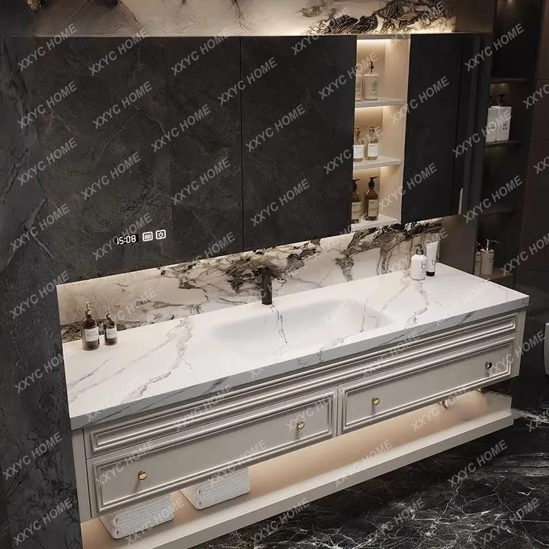 

Тумба для ванной из массива дерева с интегрированной двойной раковиной, изготовленная методом горячей гибки, комбинированная тумба-раковина.