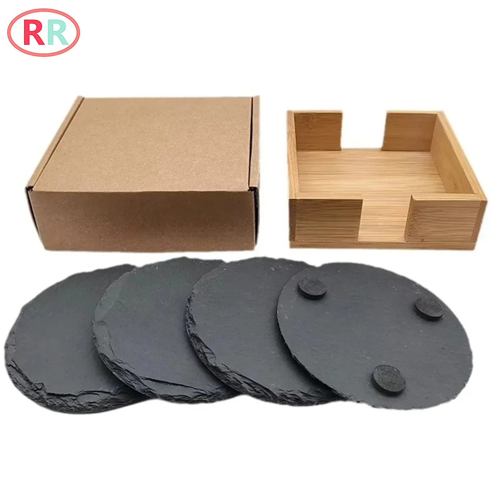 

Black Stone Coasters Slate Drink Coasters Set with Coaster Holders for Office Bar Kitchen Home Dinner Table Decor Supplies