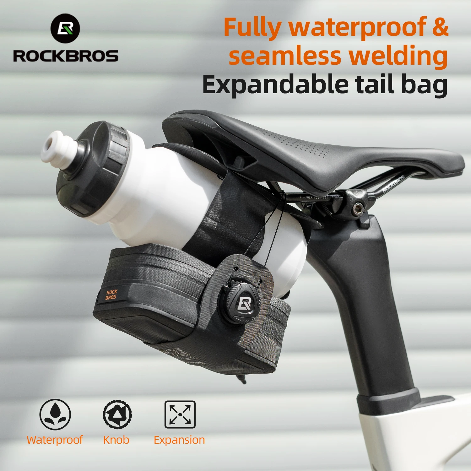 ROCKBROS Bicycle Saddle Bag Fully Waterproof Seamless Expandable Tail Bag Multifunctional  Lightweight Portable Storage Bag