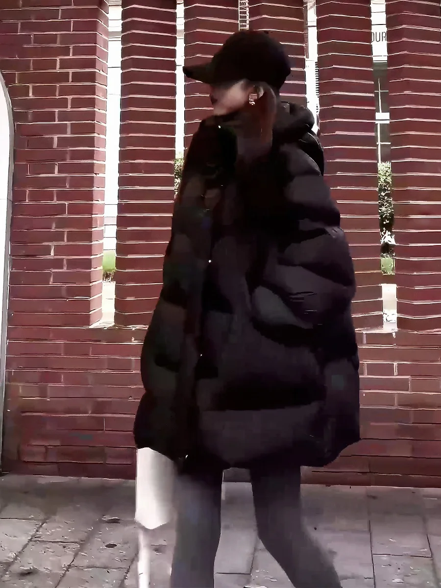 Damska kurtka zimowa Bla Du, ocieplana, z kapturem, zapinana na zamek, krój typu chleb, stójka, nowość 2025