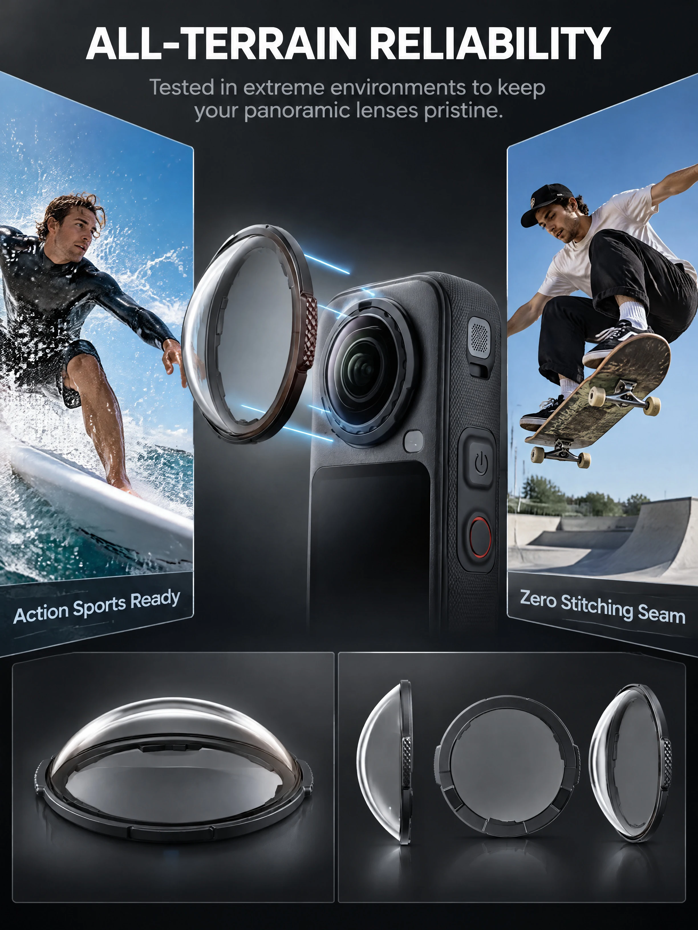 Hochwertige Schutzabdeckungen aus gehärtetem Glas für die Objektive der Insta360 X6, X5, X4, Air und X3 – kratzfeste Objektivschutzkappen, Kamerazubehör. – Detail 5