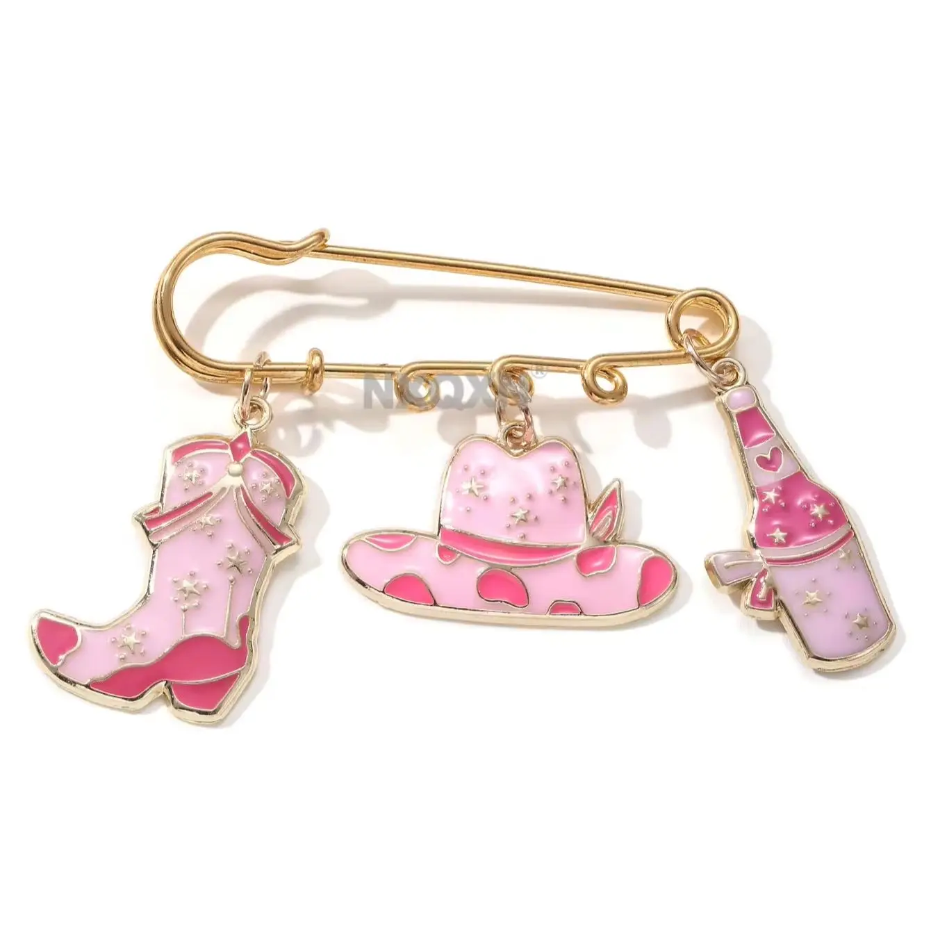 Western Cowgirl Enamel Safety Pin Brooch Cowboy Hat Cowboy Boot Wine Bottle Pendant Pins Clothes Bag Ornament view 4