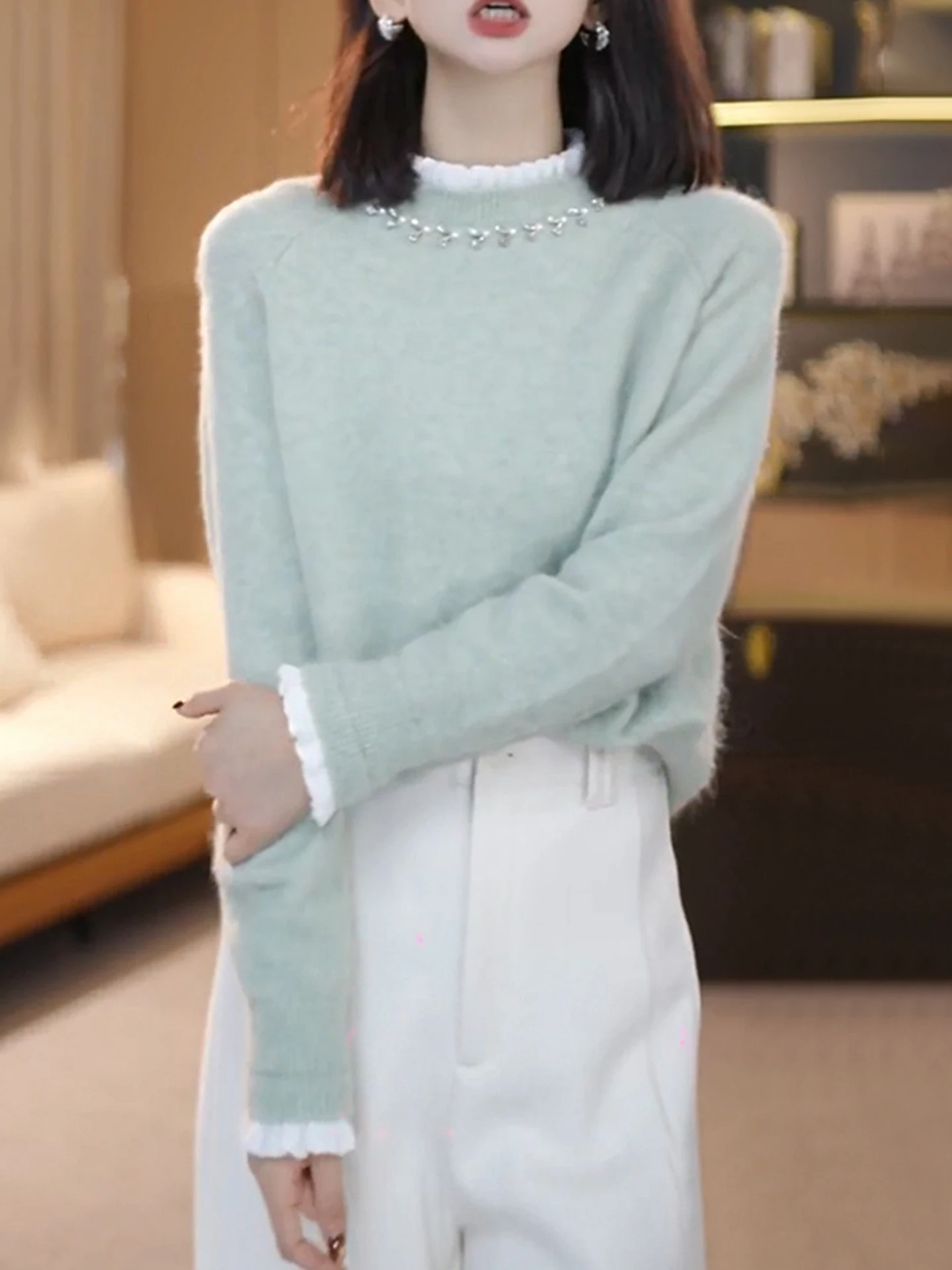 

Вязаный свитер с алмазным пэчворком, повседневный, с длинными рукавами, зимний, новый, омолаживающий, женский, модный