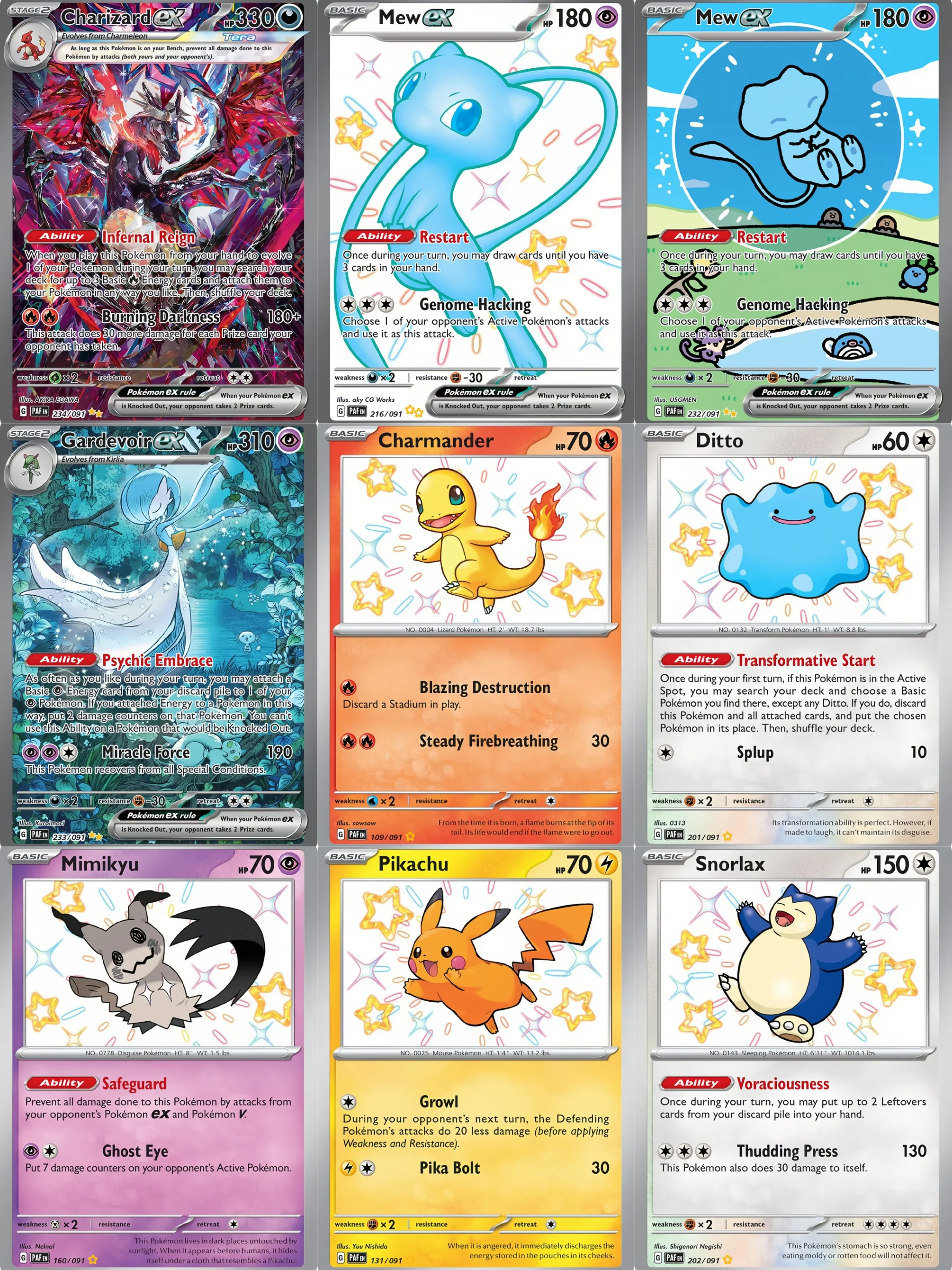 9-cartas-pokemon-ex-charizard-mew-gardevoir-mimikyu-snorlax-ditto-sar-sir-colecao-ptcg-cartas-holo-brinquedo-anime-presente-pokemon