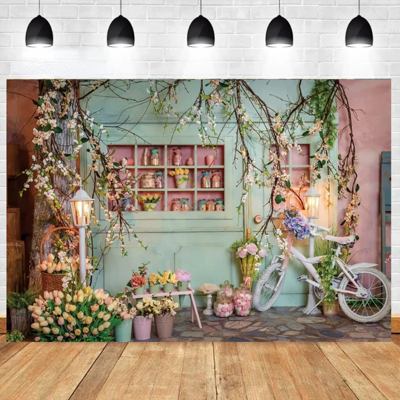 Laeacco Flower Shop Backdrop Rose Spring Scenery Girls Birthday Party Baby Shower Portrait Photography Background Photo Studio