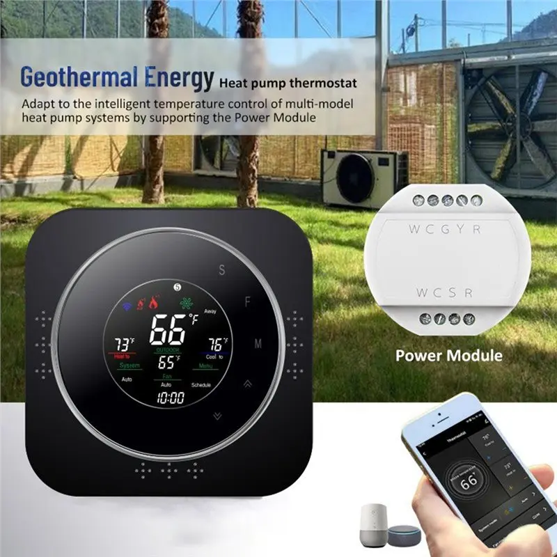 INLIG-For TUYA WIFI 24VAC AIR SOURCE Heat Pump Thermostat For HVAC System-Works With Alexa, Google-US Plug- For Boiler, Air Ener