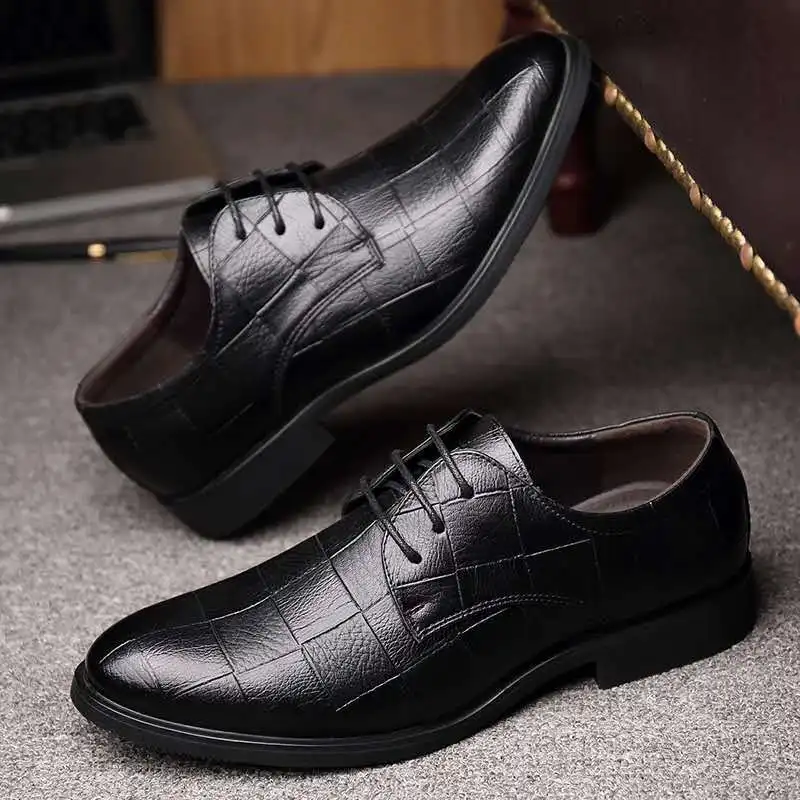 Autumn Hot Men's Shoes Dress Shoe Office Business Non Slip Comfortable Men's Leather Casual Shoes Lace-up Man Wedding Party Shoe