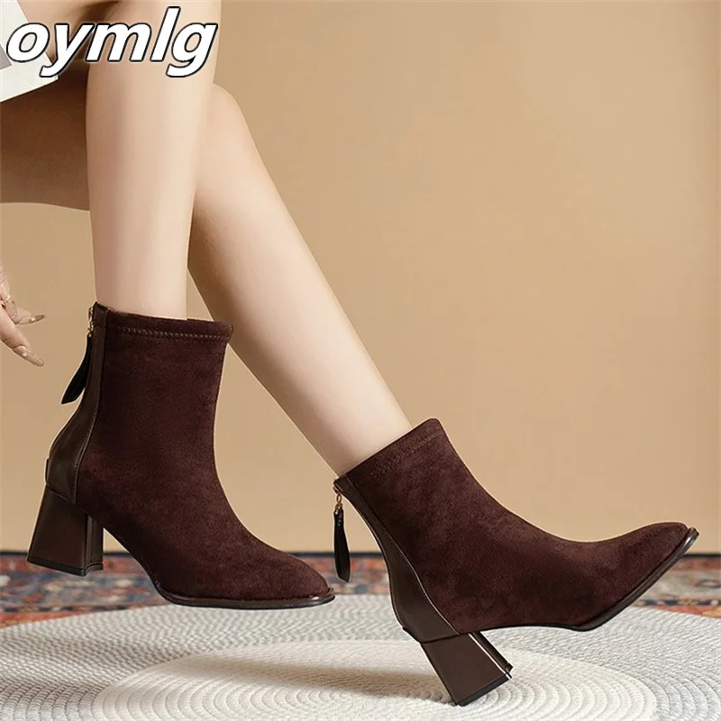 

2023 Autumn/Winter New Frosted Coarse Heel Retro Women's Boots High Heel Colored Versatile Short Boots heels women