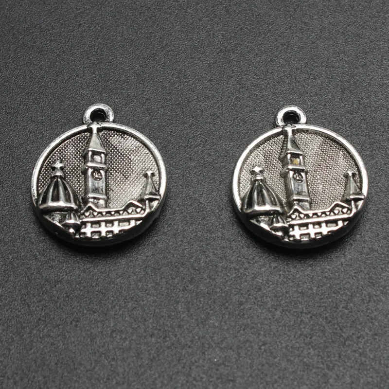 15pcs Silver Plated Double-Sided Tag Notre-Dame De Paris Alloy Pendant DIY Charm Bracelet Keychain Jewelry Crafts Gift Making